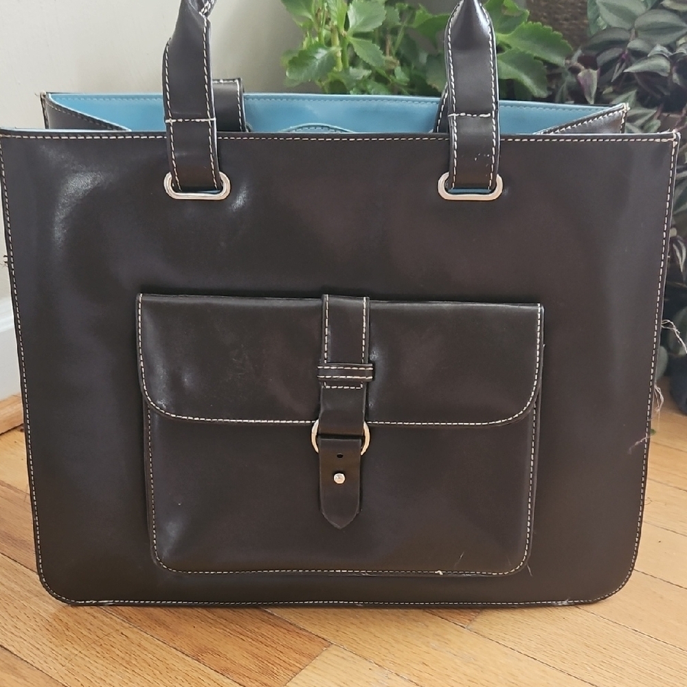 Elegant Brown and Blue Laptop‎ Bag. Perfect For Everyday Use.